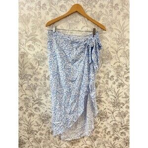 Lost + Wander Swim Cover-Up Wrap Tie Skirt Blue Ditsy Floral Flowy Beachy Sz S
